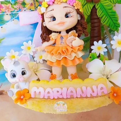 Vela Topo de Bolo Cenário Moana Baby Biscuit
