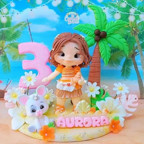 Vela Topo de Bolo Cenário Moana Baby Biscuit
