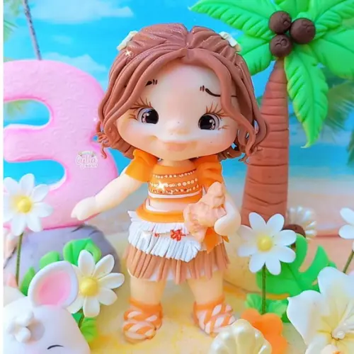 Vela Topo de Bolo Cenário Moana Baby Biscuit