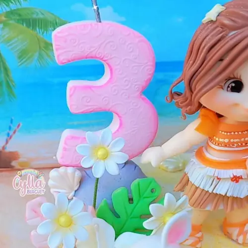Vela Topo de Bolo Cenário Moana Baby Biscuit
