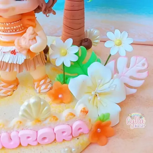 Vela Topo de Bolo Cenário Moana Baby Biscuit