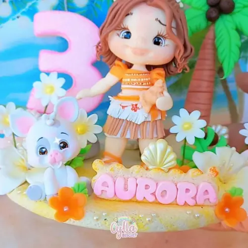 Vela Topo de Bolo Cenário Moana Baby Biscuit
