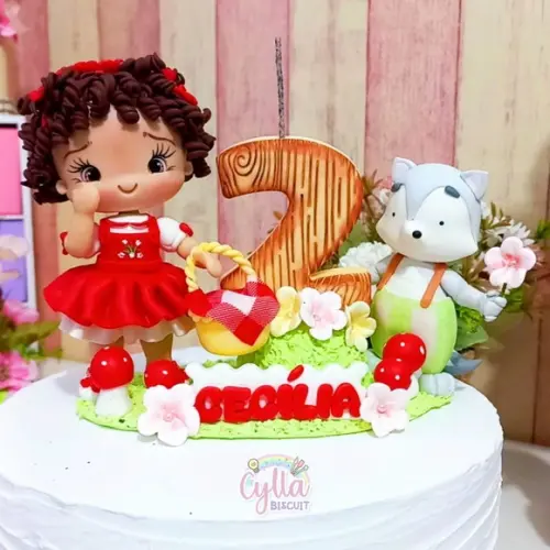 Vela Topo de Bolo Chapeuzinho Vemelho em Biscuit