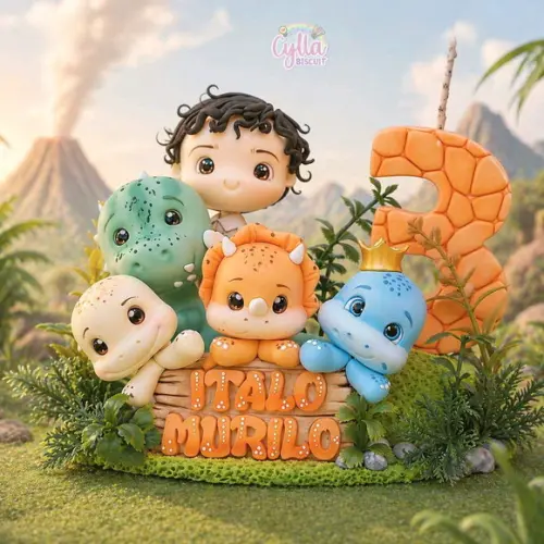 Vela Topo de Bolo Dinossauros Baby Biscuit