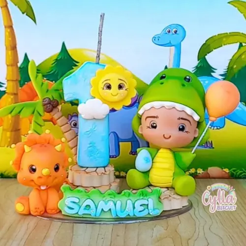 Vela Topo de Bolo Dinossauros Baby Biscuit