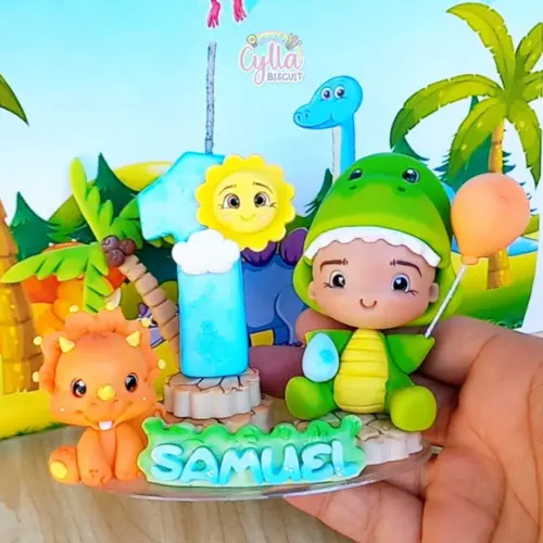 Vela Topo de Bolo Dinossauros Baby Biscuit