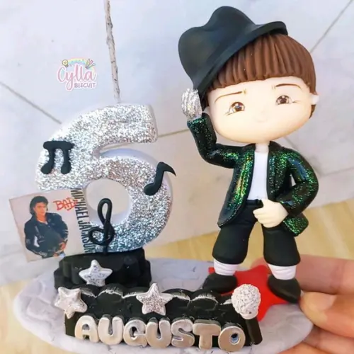 Vela Topo de Bolo Michael Jackson em Biscuit