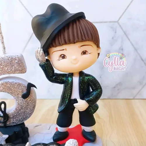 Vela Topo de Bolo Michael Jackson em Biscuit