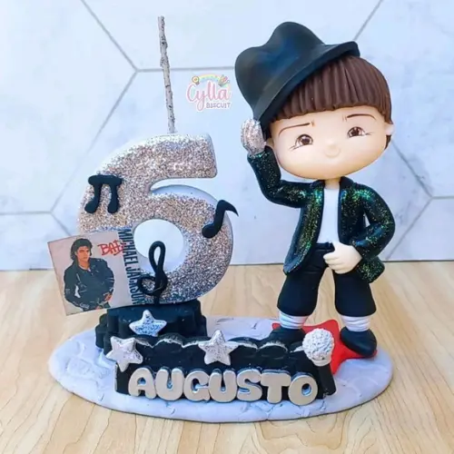 Vela Topo de Bolo Michael Jackson em Biscuit