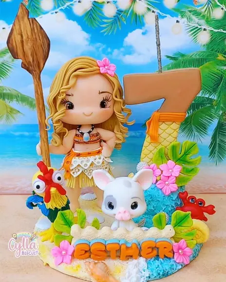 Vela Topo de Bolo Moana em Biscuit