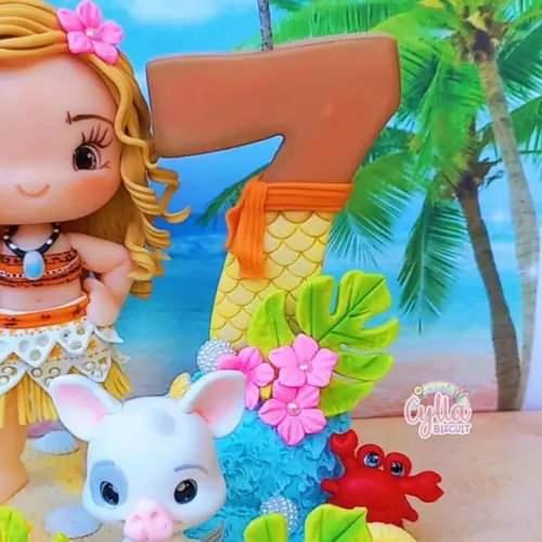 Vela Topo de Bolo Moana em Biscuit