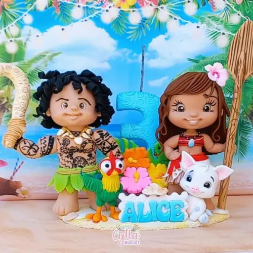 Vela Topo de Bolo Moana e Maui em Biscuit