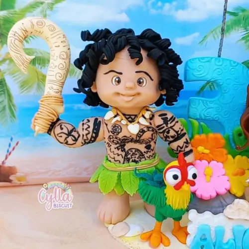 Vela Topo de Bolo Moana e Maui em Biscuit