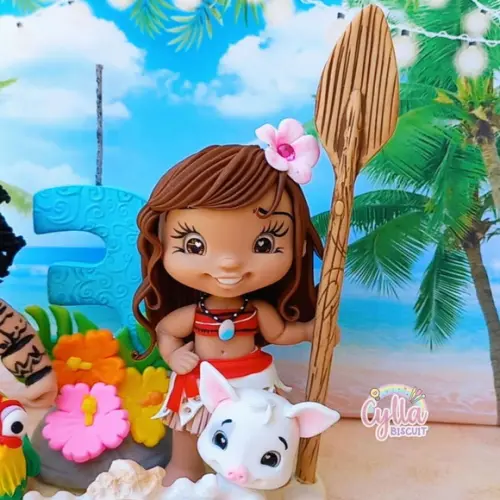 Vela Topo de Bolo Moana e Maui em Biscuit