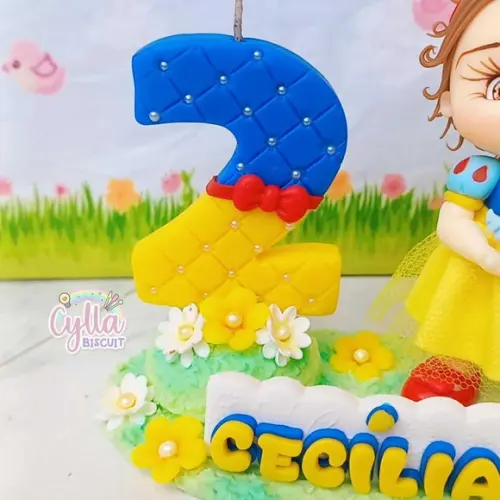 Vela Topo de Bolo Personalizado Branca de Neve Biscuit