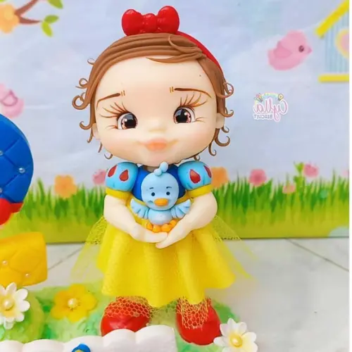 Vela Topo de Bolo Personalizado Branca de Neve Biscuit