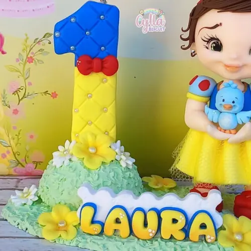 Vela Topo de Bolo Personalizado Branca de Neve Biscuit