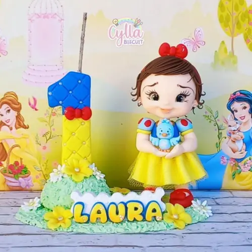 Vela Topo de Bolo Personalizado Branca de Neve Biscuit