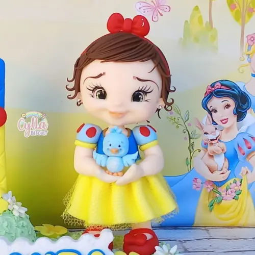Vela Topo de Bolo Personalizado Branca de Neve Biscuit