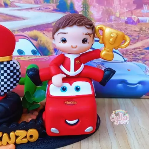 Vela Topo de Bolo Personalizado Carros Biscuit