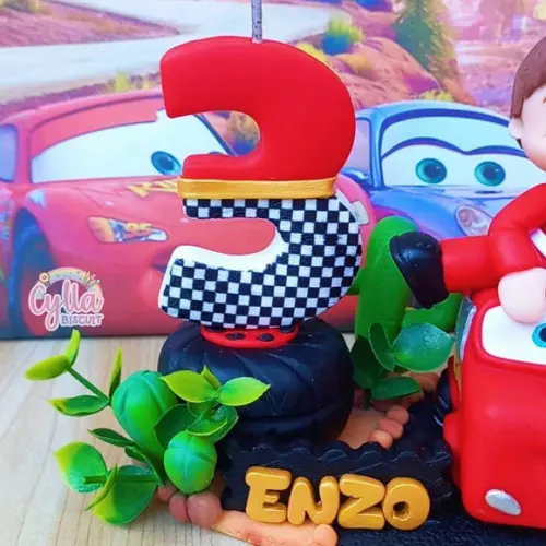 Vela Topo de Bolo Personalizado Carros Biscuit