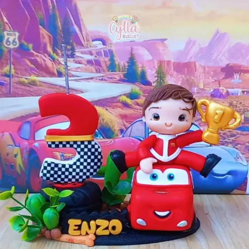 Vela Topo de Bolo Personalizado Carros Biscuit