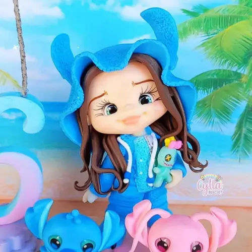 Vela Topo de Bolo Pijama Stitch em Biscuit
