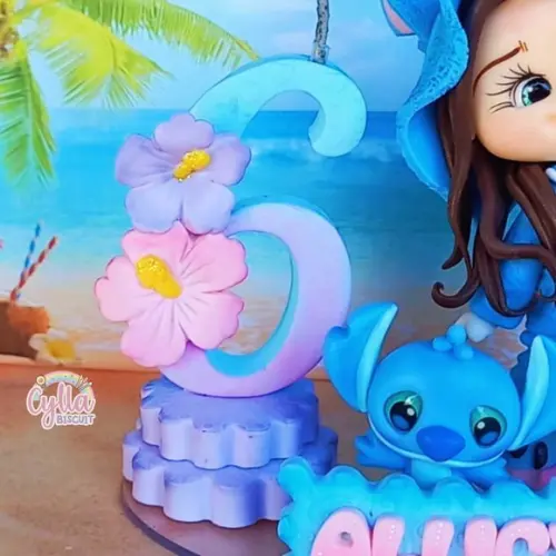 Vela Topo de Bolo Pijama Stitch em Biscuit