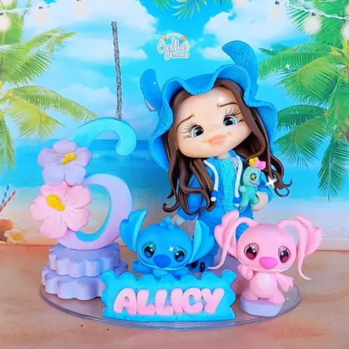Vela Topo de Bolo Pijama Stitch em Biscuit