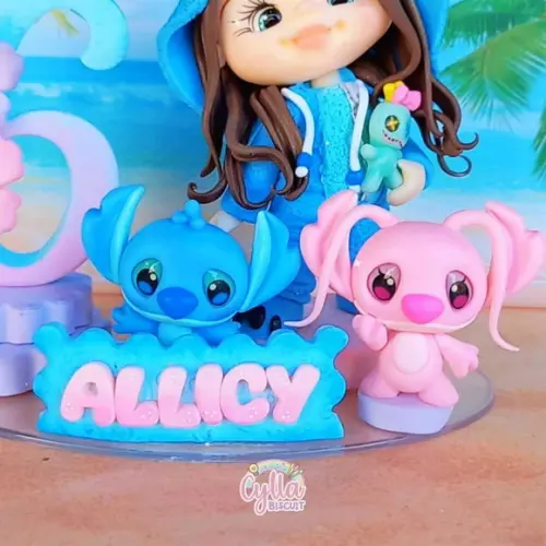 Vela Topo de Bolo Pijama Stitch em Biscuit