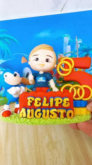 Vela Topo de Bolo Sonic Menino em Biscuit