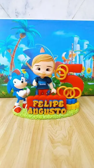Vela Topo de Bolo Sonic Menino em Biscuit