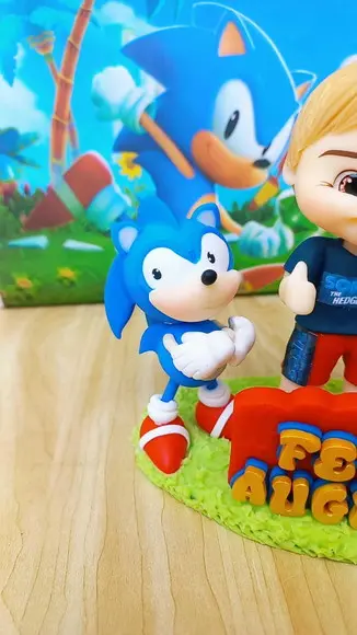 Vela Topo de Bolo Sonic Menino em Biscuit
