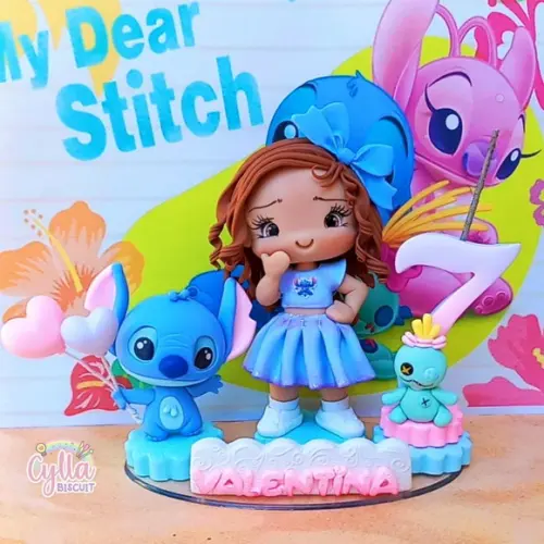 Vela Topo de Bolo Stitch em Biscuit