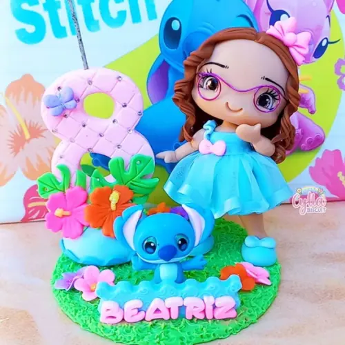 Vela Topo de Bolo Stitch em Biscuit