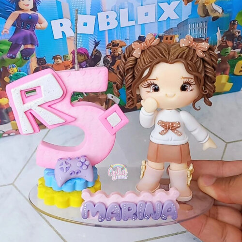 Vela topo de bolo Roblox  menina em biscuit