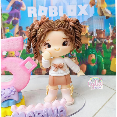Vela topo de bolo Roblox  menina em biscuit