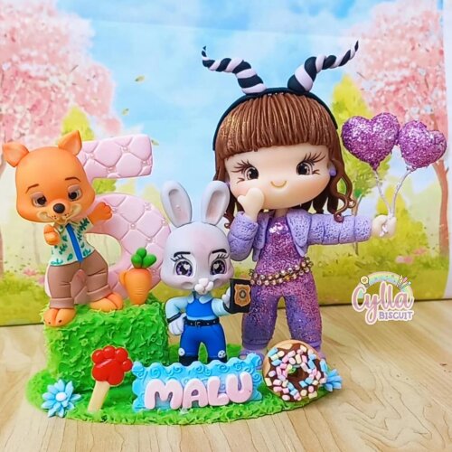 VELA TOPO DE BOLO PERSONALIZADO ZOOTOPIA 2 GAZELLE EM BISCUIT
