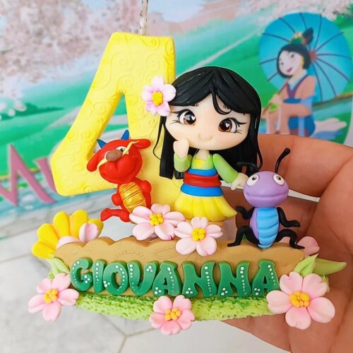 Vela personalizada Mulan em biscuit