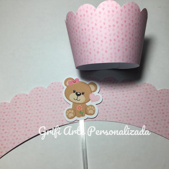 10 Unidades Sainha para Cupcake com Topper Ursinho