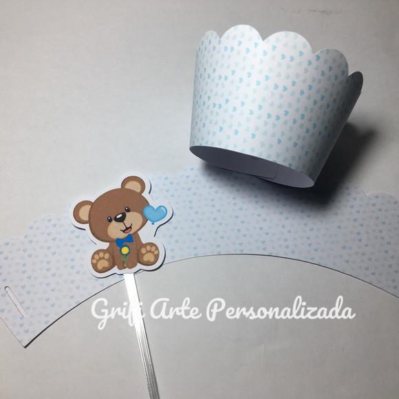 10 Unidades Sainha para Cupcake com Topper Ursinho