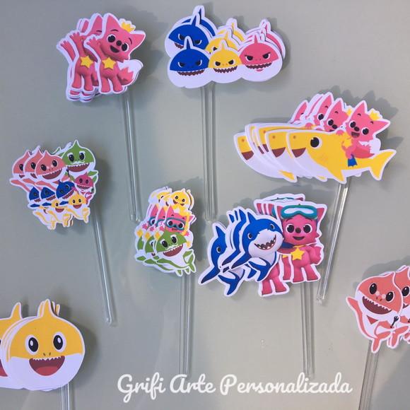 100 Unidades Aplique para Toppes Baby Shark