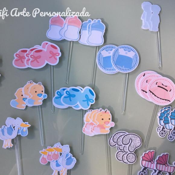 100 Unidades Apliques para Toppers Chá de Revelação