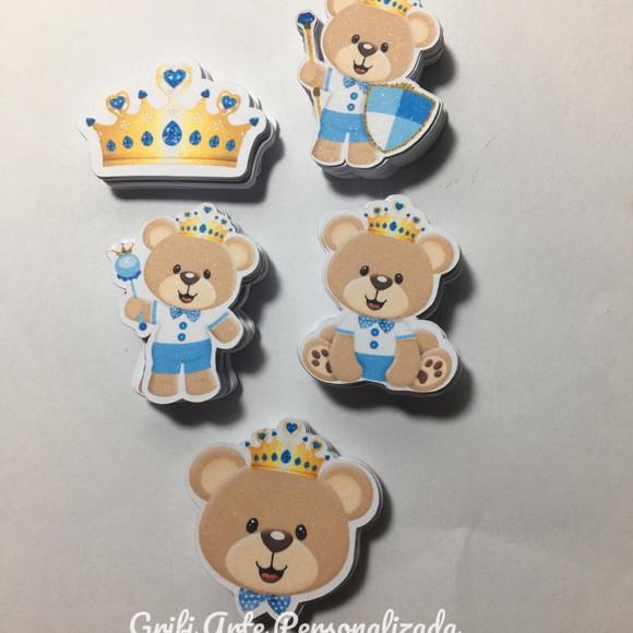 100 Unidades Apliques para Toppers Urso Realeza Azul Claro