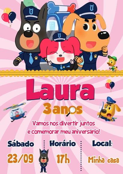 Convite Digital Detetive Labrador Menina