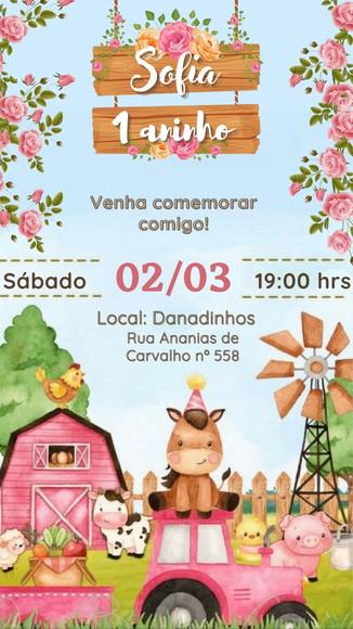 Convite Fazendinha Menina Aquarela Animais