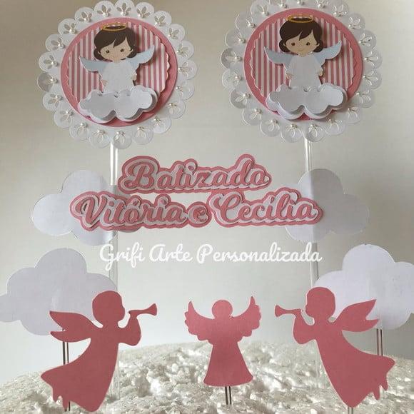 Topo de Bolo Batizado Gemeas