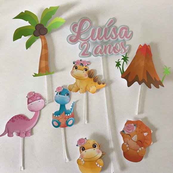 Topo de Bolo Dinossauro Menina