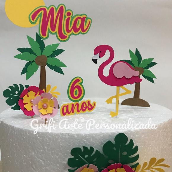 Topo de Bolo Flamingo