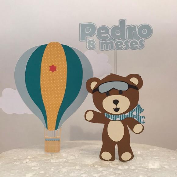 Topo de Bolo Ursinho Aviador Baloeiro